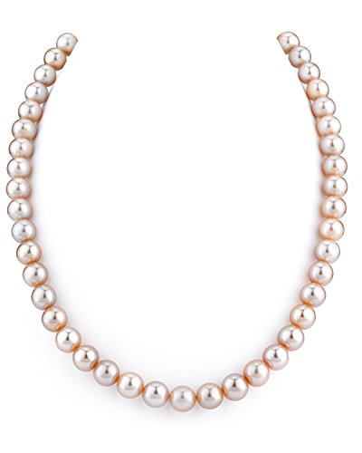THE PEARL SOURCE 14K Gold 8-9mm AAA Quality Pink Freshwater Cultured Pearl Necklace for Women in 17