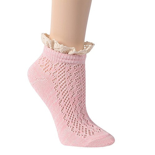 Lace Short Socks, Funcat Ladies Women Big Girl Gift Elastic Sheer Knitting Patterned Lolita Ankle Hosiery Socks 4 Pairs