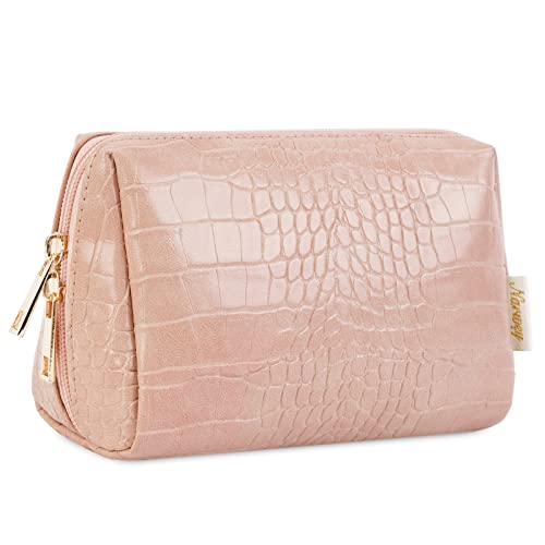 Narwey Vegan Leather Makeup Bag Zipper Pouch Travel Cosmetic Organizer for Women and Girls (Small, Pink)