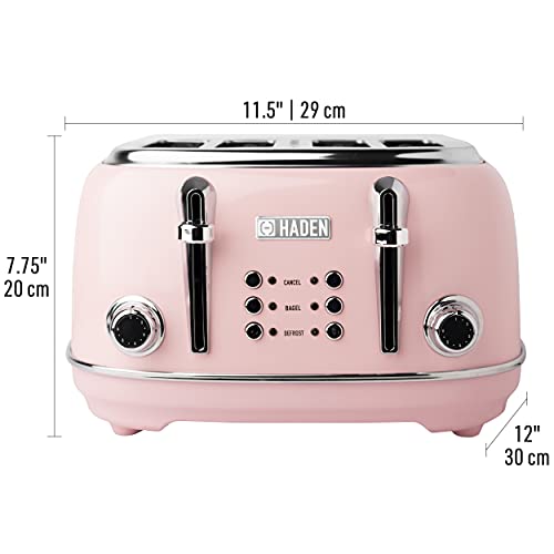 Haden 75044 Heritage 4 Slice Toaster, Wide Slot with Removable Crumb Tray and Settings, English Rose