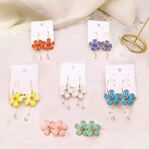 Romantic Crystal Acrylic Rose Flower Earrings Five Leaves Exaggerated Round Hoop long Tassel Earring for Women Jewelry (Yellow)