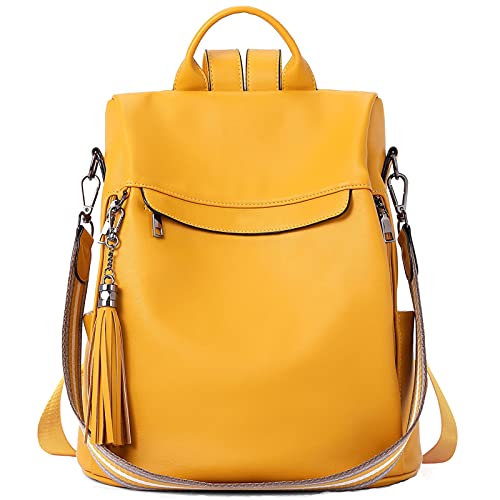 BROMEN Backpack Purse for Women Leather Anti-theft Travel Backpack Fashion Shoulder Bag Yellow