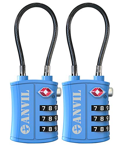 TSA Approved 3 Digit Luggage Cable Locks, Small Combination Padlock Ideal for Travel - 4 Pack (Blue 2 Pack)