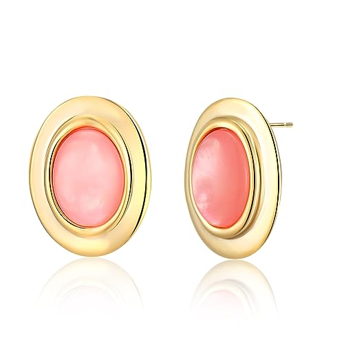 Aprilery Pink Stud Earrings for Women, Trendy Love Heart Geometric Flower Boho Studs Hypoallergenic Statement Earrings Cocktail Costume Jewelry Gifts for Women (Pink Oval)
