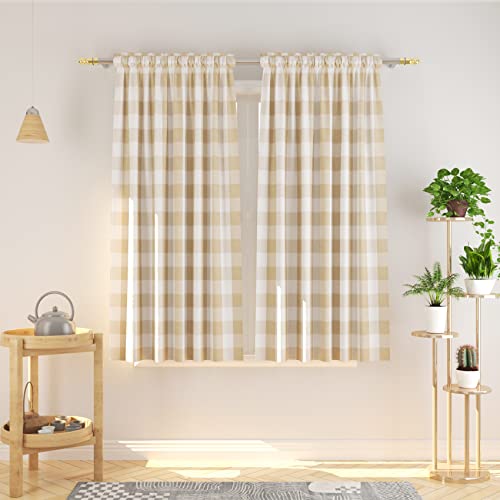 NATUS WEAVER Buffalo Check Curtains 45 inches Long Cotton Basement Beige and White Gingham Plaid Kitchen Window Curtain Panels Living Room Checker Drapes Bedroom Rod Pocket Window Treatment 2 Panels