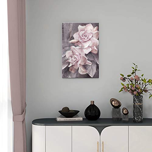 lamplig Pink Grey Wall Art Rose Flower Floral Pictures Flowers Canvas Painting Blush Gray Dusty Pink Roses Print Modern Artwork Framed for Living Room Bedroom Bathroom Home Room Wall Decor 16"x24"