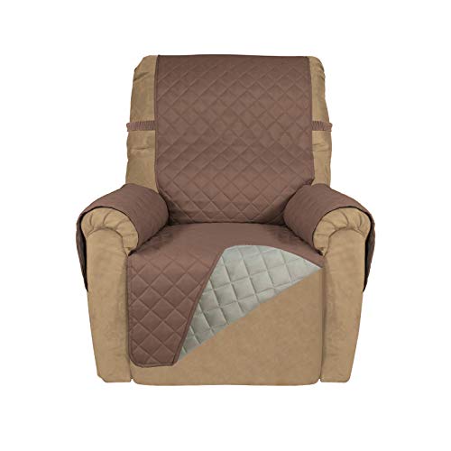 PureFit Reversible Quilted Recliner Sofa Cover, Water Resistant Slipcover Furniture Protector, Washable Couch Cover with Elastic Straps for Kids, Dogs, Pets (Recliner, Brown/Beige)
