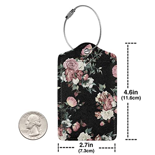 Black & Pink Wallpaper Flowers Leather Suitcase Luggage Tags, 2 Pack