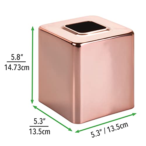 mDesign Steel Square Tissue Box Cover, Modern Facial Tissue Holder for Bathroom Vanity Countertops, Bedroom Dressers, Night Stands, Desks, Office and Tables - Unity Collection - Rose Gold