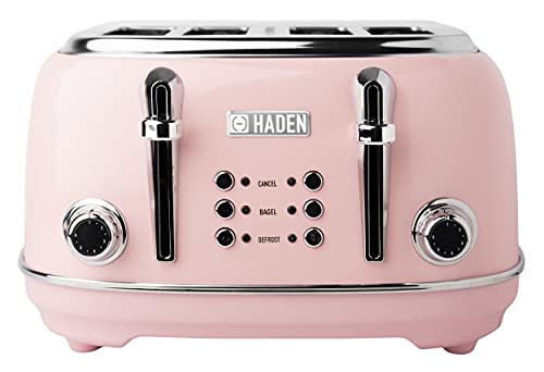 Haden 75044 Heritage 4 Slice Toaster, Wide Slot with Removable Crumb Tray and Settings, English Rose