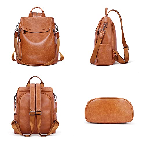 BROMEN Backpack Purse for Women Leather Anti-theft Travel Backpack Fashion Shoulder Bag Oil Wax Brown