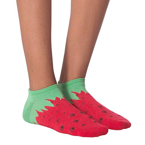 K. Bell Women's 6 Pack Novelty No Show Low Cut Socks, Fruit (Red), Shoe Size: 4-10