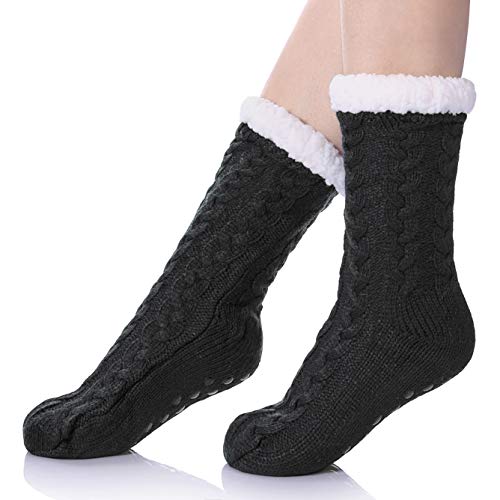 SDBING Women's Winter Super Soft Warm Cozy Fuzzy Fleece-Lined with Grippers Slipper Socks (Gray B)