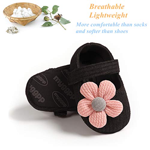 Infant Baby Girl Shoes, Flowers Baby Mary Jane Flats Princess Dress Shoes Soft Sole Baby Crib Shoes, 1932 Black, 0-6 Months Infant