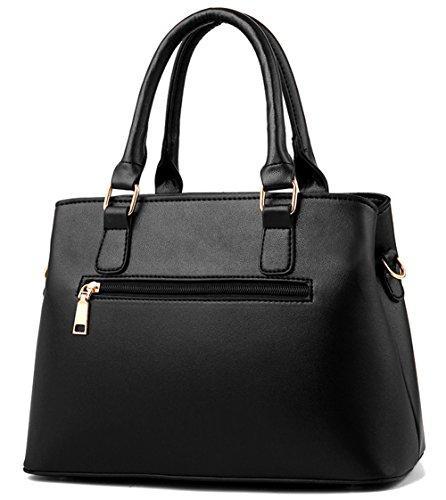 Women's Leather Handbag Tote Shoulder Bag Crossbody Purse (9 colors), Black