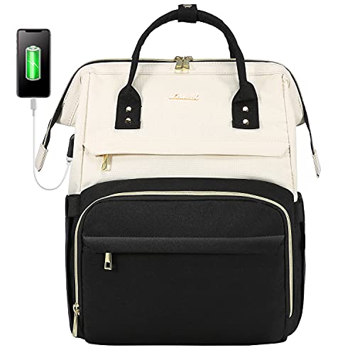 LOVEVOOK Laptop Backpack for Women Fashion Business Computer Backpacks Travel Bags Purse Doctor Nurse Work Backpack with USB Port, Fits 15.6-Inch Laptop Beige-Black