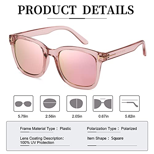 Myiaur Classic Sunglasses for Women Polarized Driving Anti Glare 100% UV Protection (Pink Frame / Pink Mirrored Glasses)