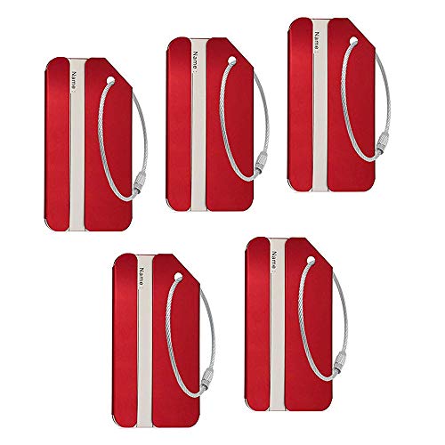 Aluminum Luggage Tags, Luggage Tag Travel Tags for Luggage ID Bag Baggage Suitcase Tag (Red 5PCS)