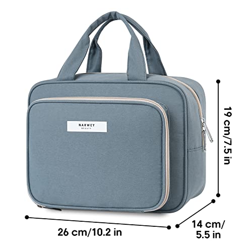 Narwey Full Size Toiletry Bag Women Large Makeup Bag Organizer Travel Cosmetic Bag for Essentials Accessories (Greyish Blue)