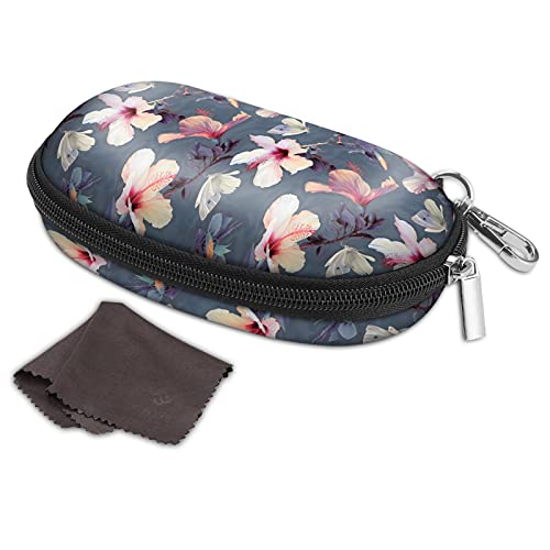 Fintie Sunglasses Case with Carabiner, Hard Shell Shockproof Sport Glasses Case Travel Zipper Eyeglasses Case, Blooming Hibiscus