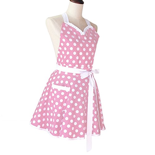Hyzrz Lovely Sweetheart Retro Kitchen Aprons Woman Girl Cotton Polka Dot Cooking Salon Pinafore Vintage Apron Dress Mother‘s Gift (Lilac)