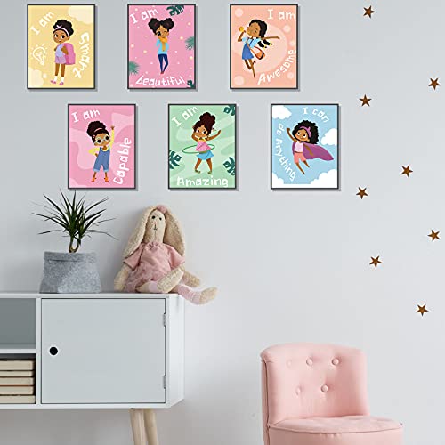 Outus 9 Pieces Girls Room Decor Black Girl Wall Painting Art Decor Motivational Black Girl Posters Girls Bedroom Motivational Art Paint for Kids Teen Girls Room Wall Decorations,Unframed, 8 x 10 Inch