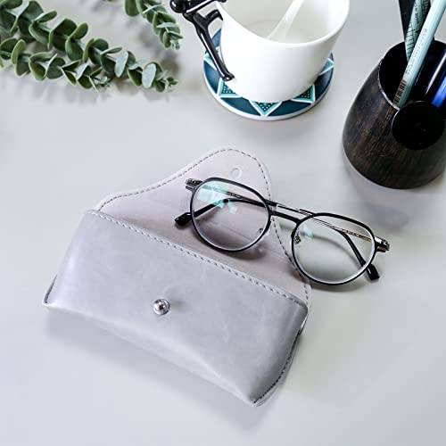 Portable Leather Glasses Case,Durable Soft Sunglasses Pouch Slim Case for Women Men Horizontal Eyeglass Case (Gray)