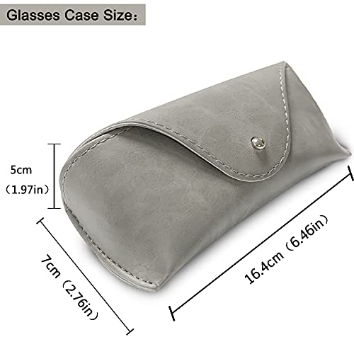 Portable Leather Glasses Case,Durable Soft Sunglasses Pouch Slim Case for Women Men Horizontal Eyeglass Case (Gray)