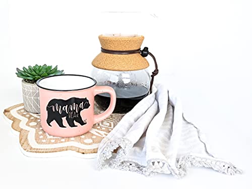 June & Lucy Mom Mug with Stylish Gift Box- Mama Bear Novelty Gifts for Mom Cute Large Camping Coffee Mugs for Women - Pink Coffee Mug with Lettering - 15 oz Microwave and Dishwasher Safe