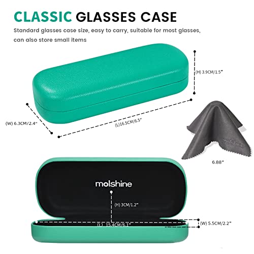 molshine Hard Shell PU Leather Glasses Case,Travel Portable Eyeglass Case for Men Women Girl Travel Study Work (Green)