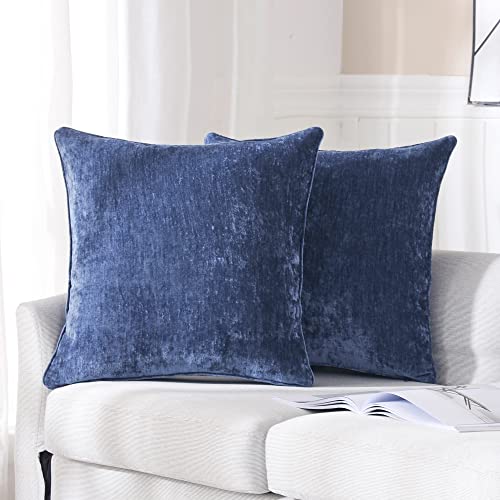 HPUK Pack of 2 Throw Pillow Covers Cashmere Decorative Square Pillowcases, Solid Cushion Covers for Sofa Couch Bedroom Office, 18 x 18 inch, Navy