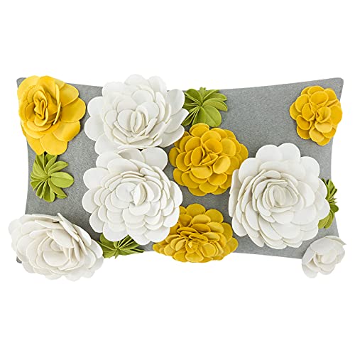 KINGROSE 3D Flower Throw Pillow Cover Handmade Pillowcase Decorative Cushion Cover Bedrool Sofa Couch Home Decor 12 x 20 Inches Yellow Green