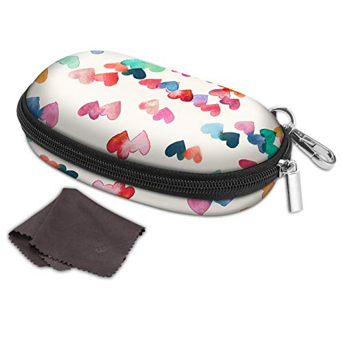 Fintie Sunglasses Case with Carabiner, Hard Shell Shockproof Sport Glasses Case Travel Zipper Eyeglasses Case, Raining Hearts
