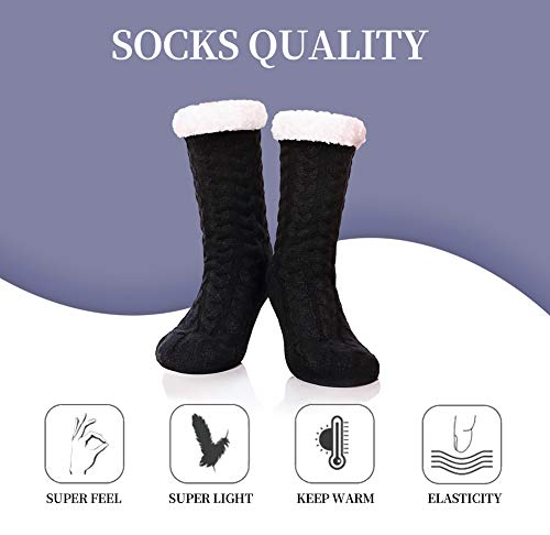 SDBING Women's Winter Super Soft Warm Cozy Fuzzy Fleece-Lined with Grippers Slipper Socks (Black)