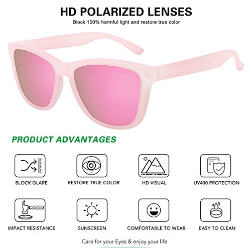 MEETSUN Polarized Sunglasses for Women Men Classic Retro Designer Style (Pink Frame(Matte) / Pink Mirrored Lens, 54)