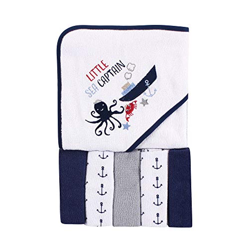 Unisex Baby Hooded Towel with Five Washcloths, Little Sea Captain