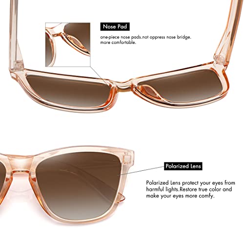 MEETSUN Polarized Sunglasses for Women Men Classic Retro Designer Style (Light Brown Frame/Gradient Brown Lens, 54)