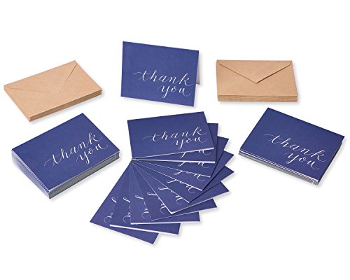 Thank You Cards, Navy Blue with Brown Kraft-Style Envelopes from American Greetings (50-Count)