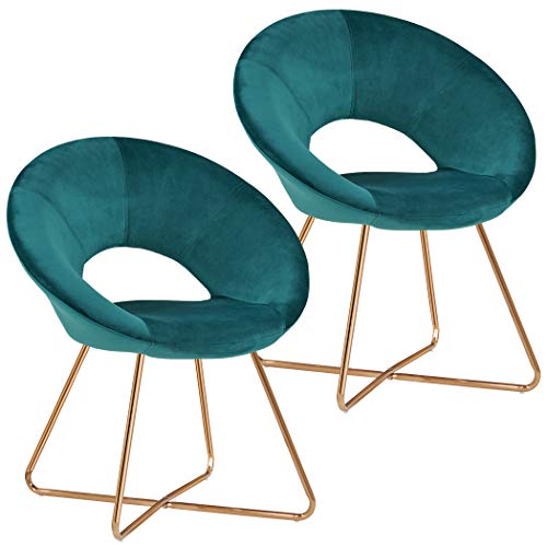 Duhome Modern Accent Velvet Chairs Dining Chairs Single Sofa Comfy Upholstered Arm Chair Living Room Furniture Mid-Century Leisure Lounge Chairs with Golden Metal Frame Legs Set of 2 Atrovirens