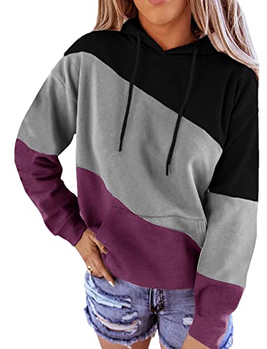 Women's Casual Color Block Hoodies Long Sleeves Crewneck Tunic Sweatshirts  (9 colors)