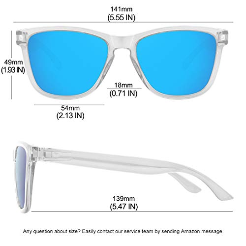 MEETSUN Polarized Sunglasses for Women Men Classic Retro Designer Style (Clear Frame / BLue Mirrored Lens, 54)