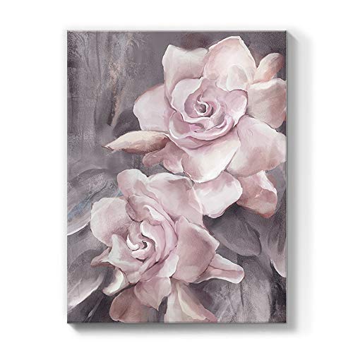 Lamplig Flowers Canvas Wall Art Floral Prints Pink and Gray Rose Pictures Modern Paintings Romantic Artwork for Bedroom Bathroom Office Living Room Home Room Wall Decor 12x16 Inch