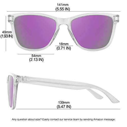 MEETSUN Polarized Sunglasses for Women Men Classic Retro Designer Style (Clear Frame / Purple Mirrored Lens, 54)