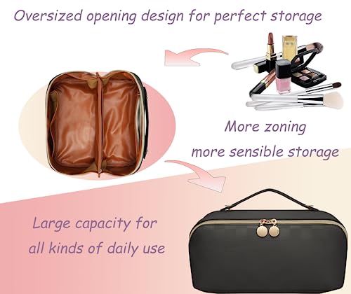 Fogude Travel Cosmetic Bag, Waterproof Toiletry Bag, Travel Cosmetic Organizer, Women's Portable Cosmetic Bag with Carrying Handle (Black)