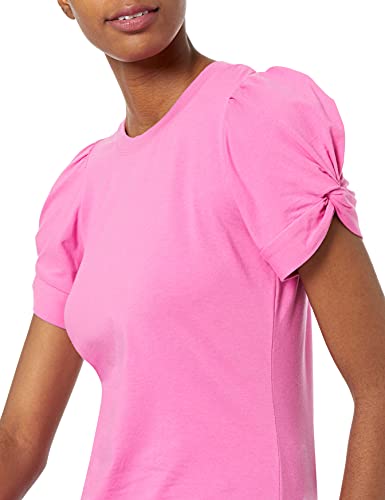 Amazon Essentials Women's Classic Fit Twist Sleeve Crew Neck T-Shirt, Bright Pink, Medium
