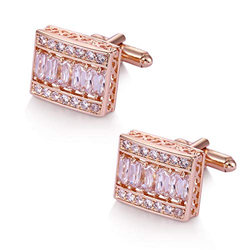 WeimanJewelry Cubic Zirconias CZ Classic Cufflinks for Men Wedding Business Shirts (Rose Gold 1)