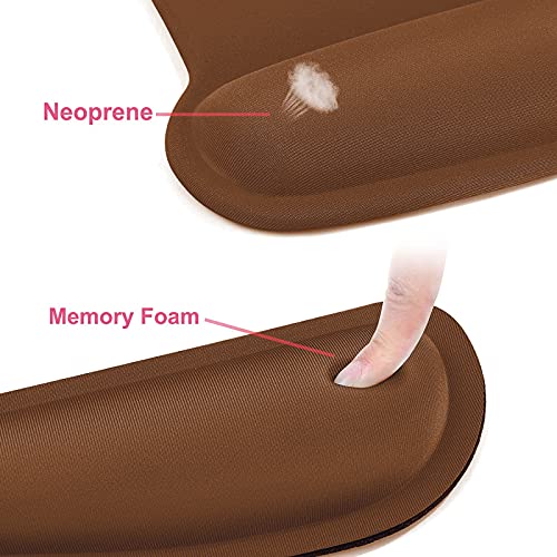 MOSISO Wrist Rest Support for Mouse Pad & Keyboard Set, Ergonomic Mousepad Non-Slip Base Home/Office Pain Relief & Easy Typing Cushion with Neoprene Cloth & Raised Memory Foam, Brown