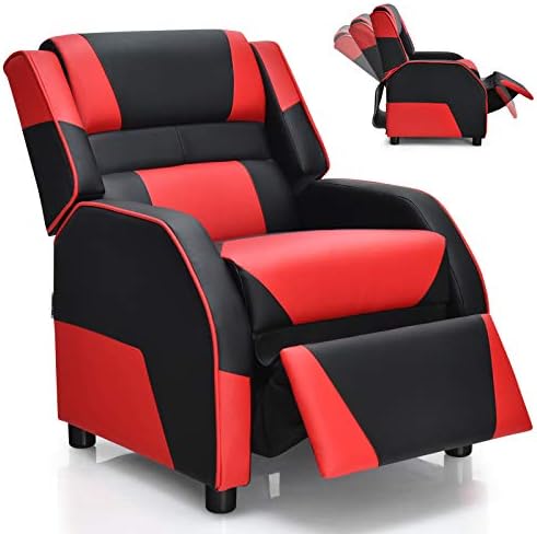 Giantex Kids Recliner, Kids/Youth Gaming Recliner Chair, Racing Style Game Sofa with Headrest and Lumbar Support, Ergonomic PU Leather Armchair Lounge Chair for Living & Gaming Room (Pink)