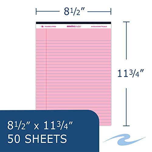 Roaring Spring Enviroshades Recycled Legal Pads, 3 Pack, 8.5" x 11.75" 50 Sheets, Pink