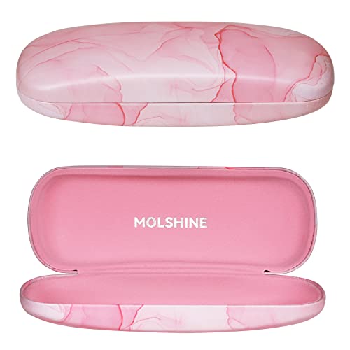 MOLSHINE Hard Shell PU Leather Glasses Case, Travel Portable Eyeglass Case for Men Women Girl Travel Study Work (Pink)